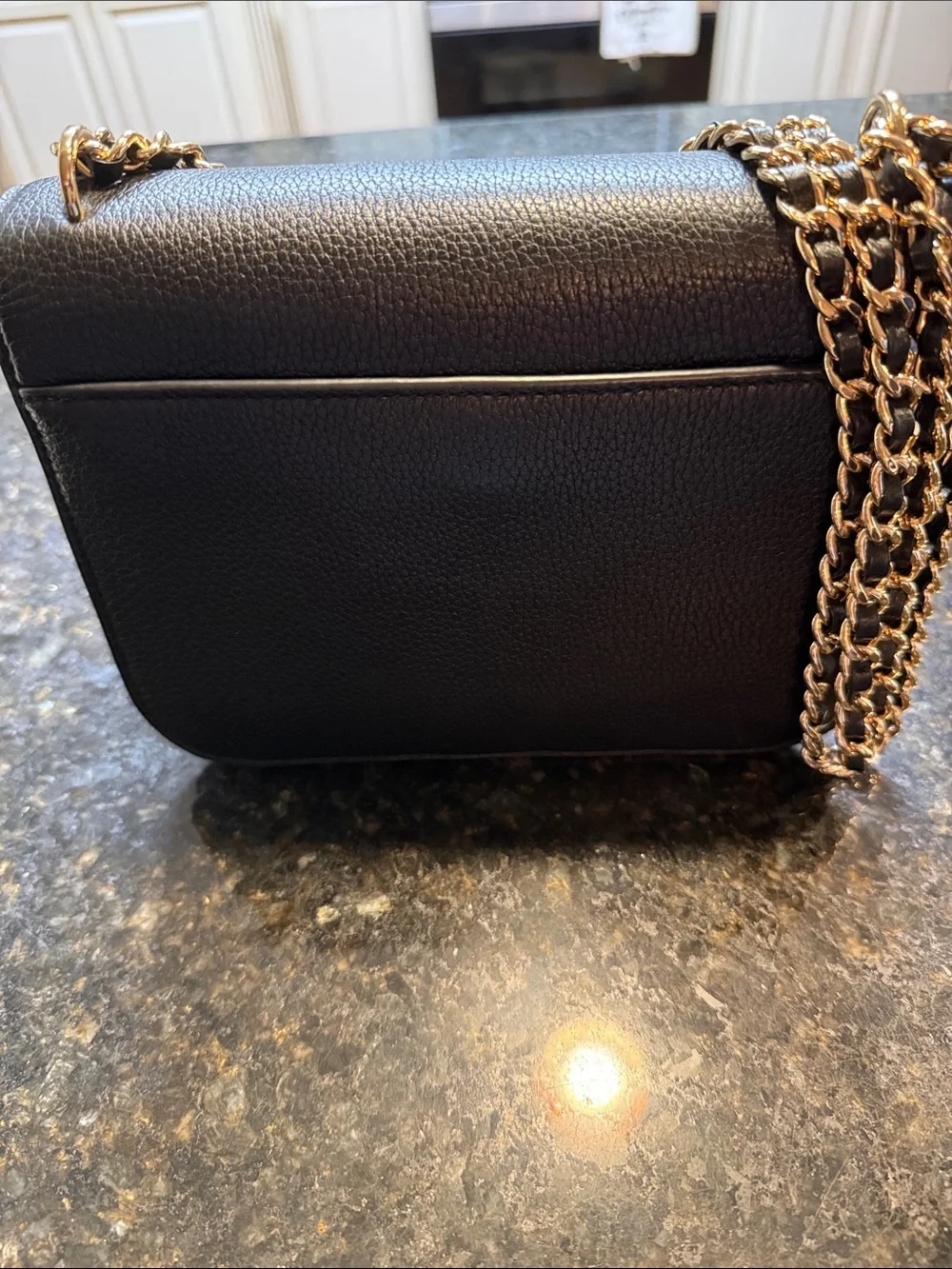 Tory Burch Black Pebbled Leather Crossbody with Gold Chain